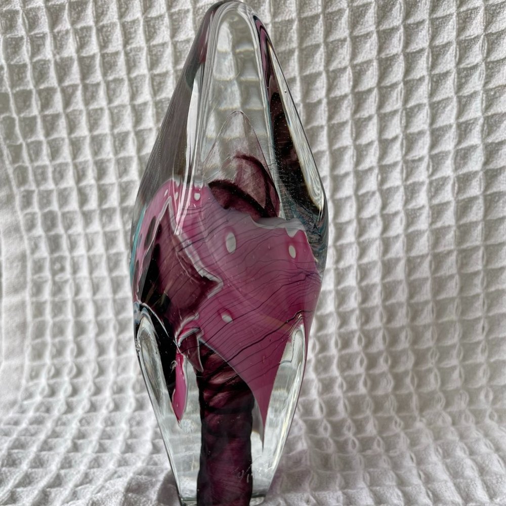 Handblown Glass Art Paperweight Pink Turquoise Burgundy Signed & Numbered